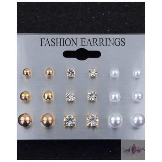 Faux Pearl & Rhinestone Stud Earings